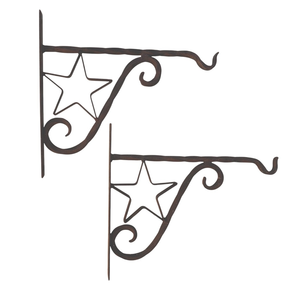 Rustic Blacksmith Hand Forged Brown Metal Star Plant Hangers / Wall Brackets